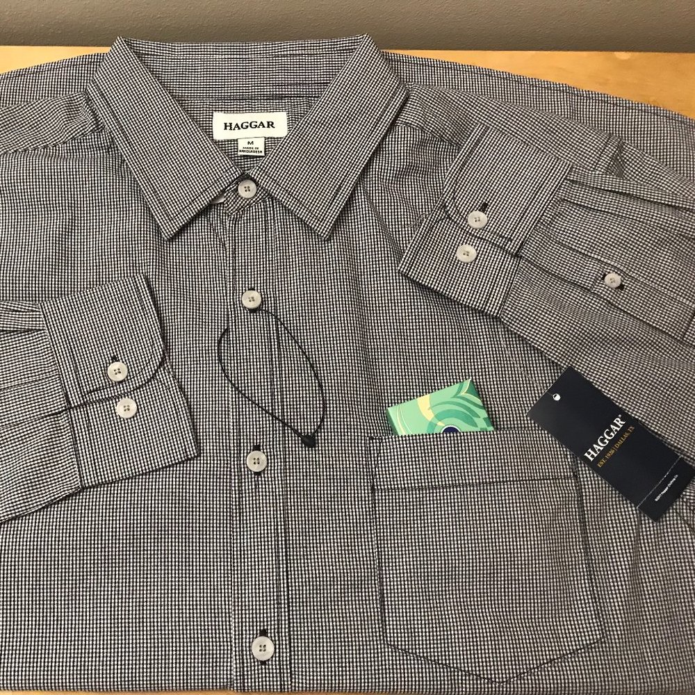 💥NWT! Men's Medium Haggar Checkered Button Down